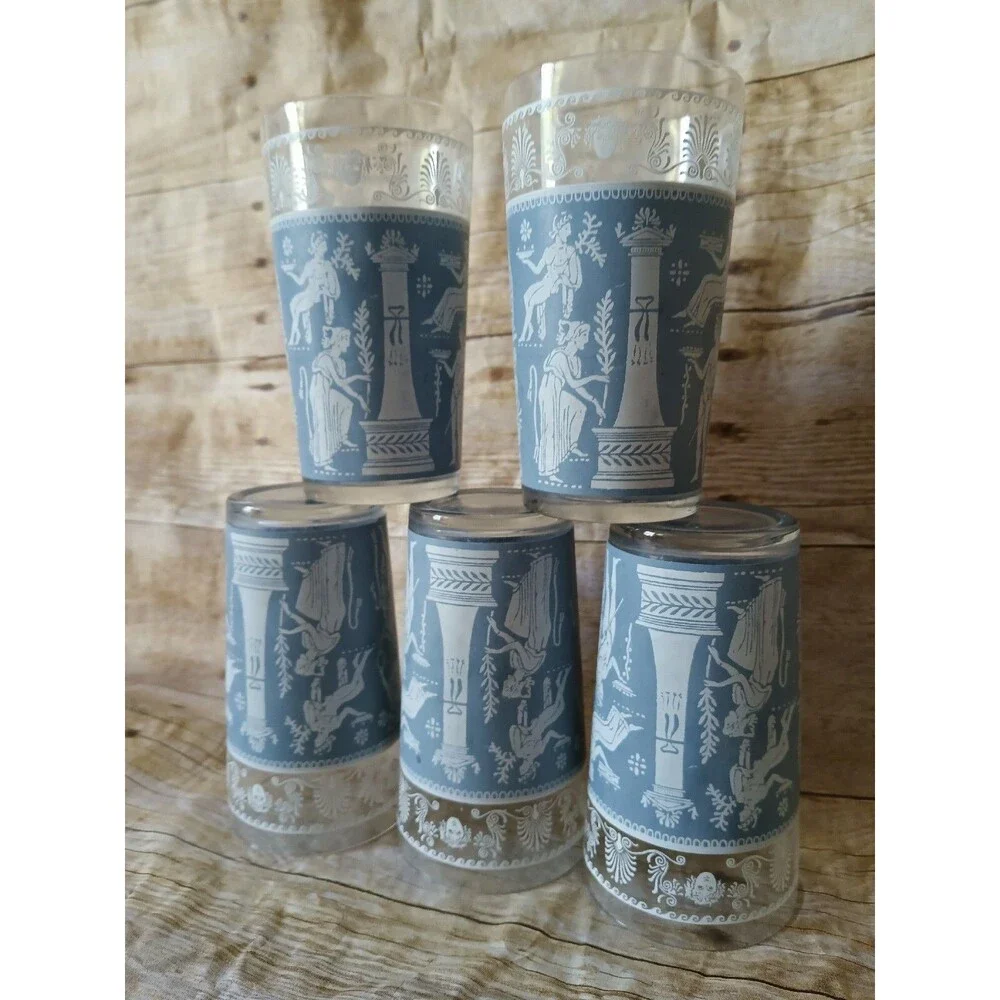 Jeannette Glass Corinthian Blue 5 Tumblers Flat 5